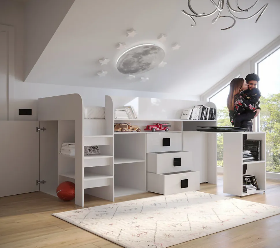 TOLEDO 1 Lit superposé 203,3/106,6/125 (blanc/blanc/turquoise)