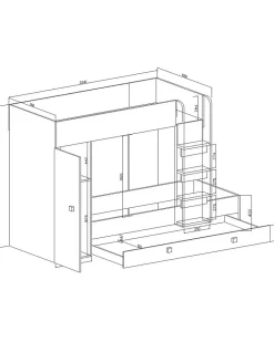 TOLEDO 2 Lit superposé 203,3/106,6/125 (blanc/blanc/gris)