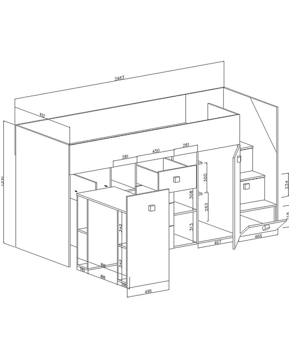 TOLEDO 3L Lit superposé 248,5/123/93 (blanc)