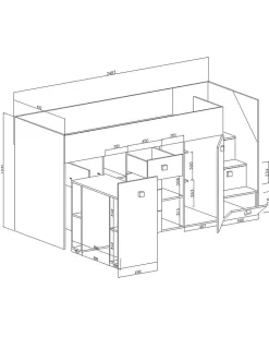 TOLEDO 3L Lit superposé 248,5/123/93 (blanc/blanc/turquoise)