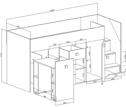 TOLEDO 3P Lit superposé 248,5/123/93 (blanc/rose)