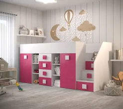 TOLEDO 3P Lit superposé 248,5/123/93 (blanc/rose)