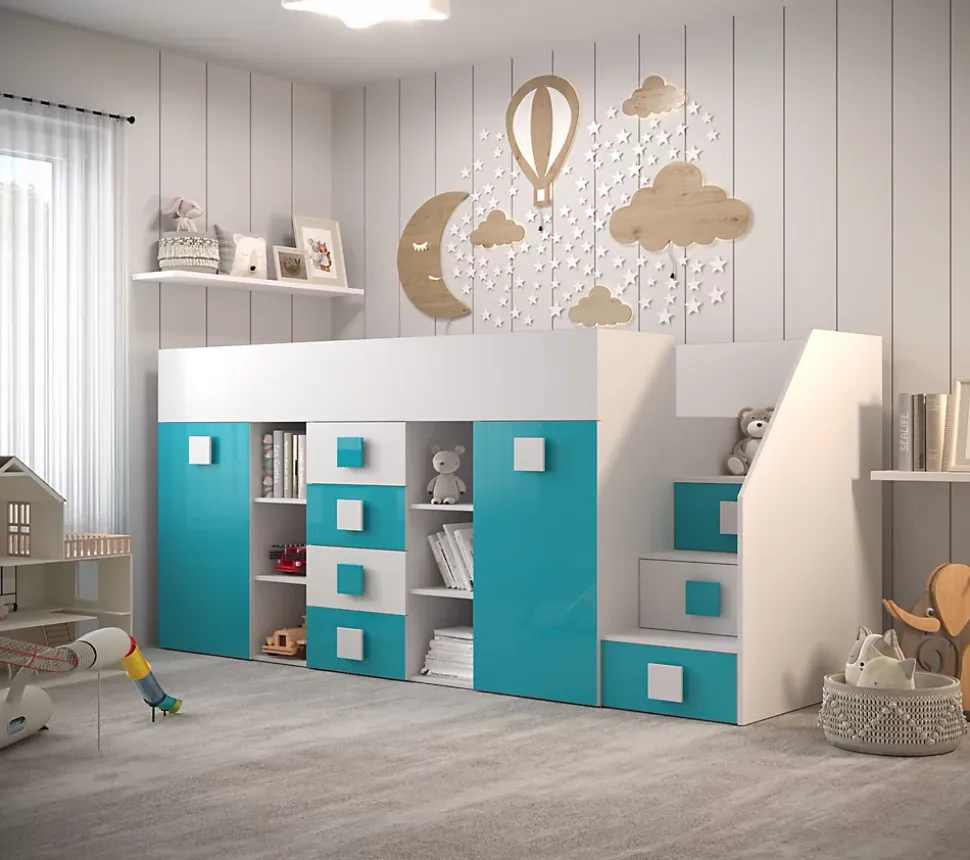 TOLEDO 3P Lit superposé 248,5/123/93 (blanc/turquoise)