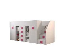 TOLEDO 3P Lit superposé 248,5/123/93 (blanc/blanc/rose)