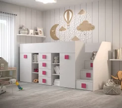 TOLEDO 3P Lit superposé 248,5/123/93 (blanc/blanc/rose)