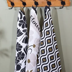 Torchon imprimé Twisted lime coton noir & blanc 45x70cm - Atmosphera