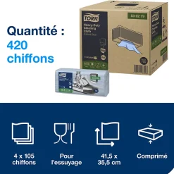 Tork Chiffon de Nettoyage Ultra-résistant bleu W4, robuste et absorbant, 1 x 105 chiffons, 530279