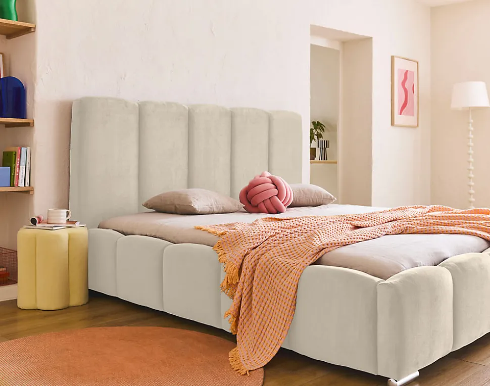 Torreon - lit coffre - 180x200 - sommier inclus - en velours - Best Mobilier