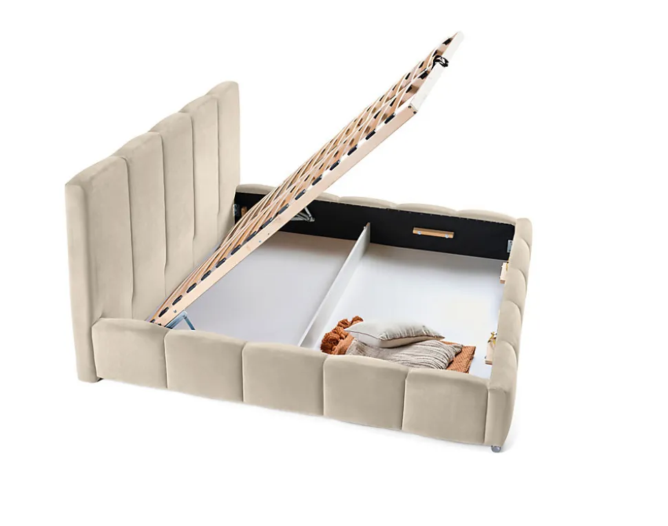 Torreon - lit coffre - 180x200 - sommier inclus - en velours - Best Mobilier