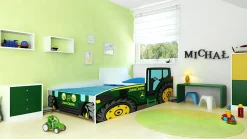 Tracteur lit simple vert 160x80 avec matelas