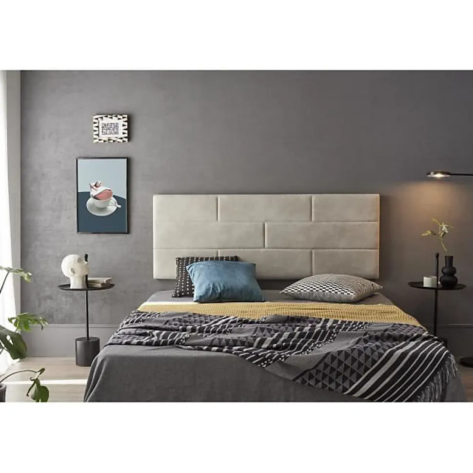 Tête de lit 120 Bricks Tissu Anti-Tache 152x57x5 Effet Granit Blanc Cassé. ECCOX