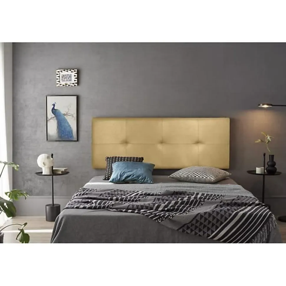Tête de lit - Cala - Similicuir doré - 160 cm - Rembourrage en mousse HR - Fabriqué en Espagne