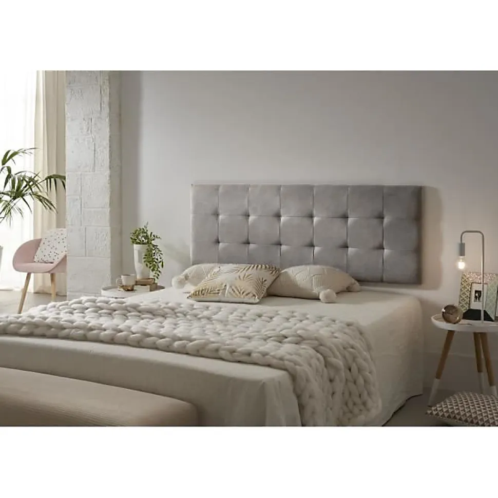 Tête de lit 105 Capitone Damier Tissu Anti-Tache 112x57x5cm Gris. ECCOX