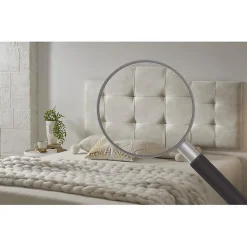 Tête de lit 135 Capitone Damier Tissu Anti-Tache 152x57x5cm Effet Granit Blanc Casssé. ECCOX