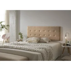 Tête de lit 80 Capitone Damier Tissu Anti-Tache 112x57x5cm Camel Clair. ECCOX
