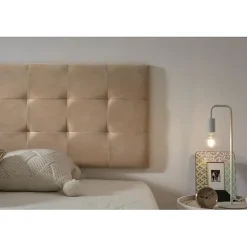 Tête de lit 80 Capitone Damier Tissu Anti-Tache 112x57x5cm Camel Clair. ECCOX