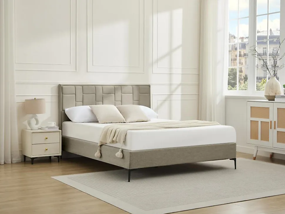 Tête de lit 140 cm - Velours - Taupe - HERMINE