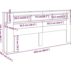 Tête de lit à LED vieux bois 220x18,5x103,5cm bois d'ingénierie vidaXL