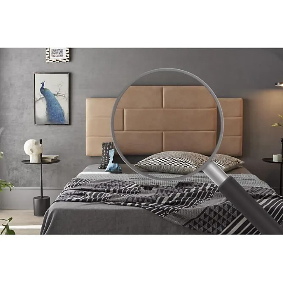 Tête de lit 120 Mur Brique Tissu Anti-Tache 152x57x5cm Camel Clair. ECCOX