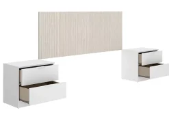 Tête de lit avec 2 tables de chevet coloris imitation lamelles, blanc - longueur 256 x profondeur 34 x hauteur 106 cm