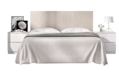 Tête de lit avec 2 tables de chevet coloris imitation lamelles, blanc - longueur 256 x profondeur 34 x hauteur 106 cm