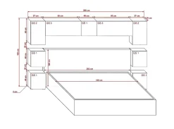 Tête de lit avec rangement Armoire - pont de lit PANAMA 13/HG/W/2-1C blanc/blanc brillant 280x182x35cm