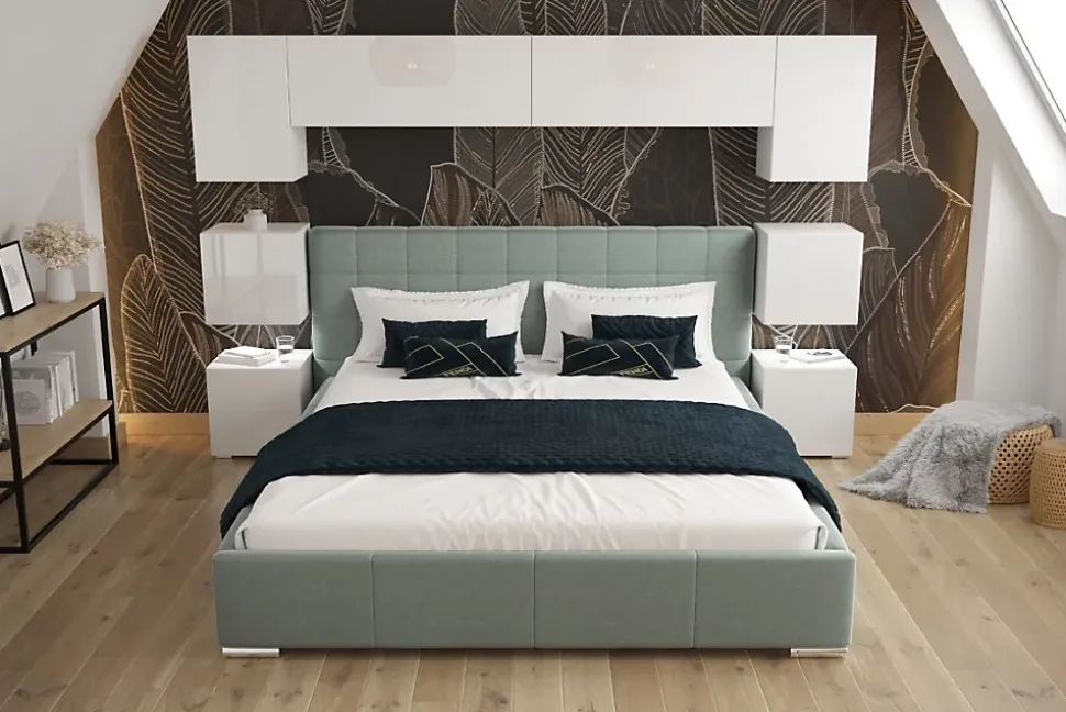 Tête de lit avec rangement Armoire - pont de lit PANAMA 13/HG/W/2-1C blanc/blanc brillant 280x182x35cm