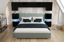 Tête de lit avec rangement Armoire - pont de lit PANAMA 13/HG/B/2-1C noir/noir brillant 280x182x35cm