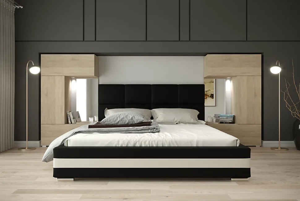 Tête de lit avec rangement Armoire - pont de lit PANAMA 1/21S/M5 chêne sonoma 345-385x159cm