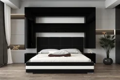 Tête de lit avec rangement Armoire - pont de lit PANAMA 4/HG/B/1-1B noir/noir brillant 240x223x35cm