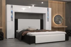 Tête de lit avec rangement Armoire - pont de lit PANAMA 8/21W/HG2-1B blanc/blanc brillant 240x184x35cm