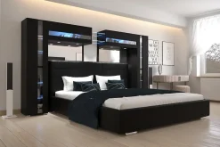 Tête de lit avec rangement Armoire - pont de lit PANAMA 14/HG/B/1-1C noir/noir brillant 290x184x35cm