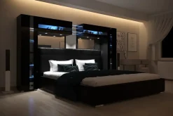 Tête de lit avec rangement Armoire - pont de lit PANAMA 14/HG/B/1-1C noir/noir brillant 290x184x35cm