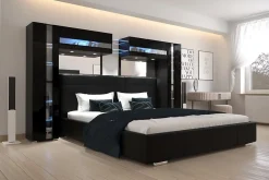 Tête de lit avec rangement Armoire - pont de lit PANAMA 14/HG/B/1-1C noir/noir brillant 290x184x35cm