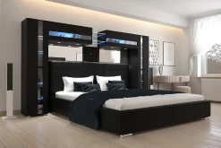 Tête de lit avec rangement Armoire - pont de lit PANAMA 14/HG/B/1-1C noir/noir brillant 290x184x35cm