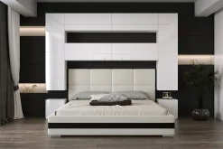 Tête de lit avec rangement Armoire - pont de lit PANAMA 4/HG/W/2-1A blanc/blanc brillant 256x223x35cm