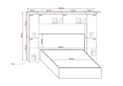 Tête de lit avec rangement Armoire - pont de lit PANAMA 12/HG/W/1-1A blanc/blanc brillant 256x184x35cm
