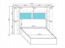 Tête de lit avec rangement Armoire - pont de lit PANAMA 14/M/S/5-1A chêne sonoma 256x184x35cm