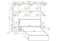 Tête de lit avec rangement Armoire - pont de lit PANAMA 4/M/W/3-1A blanc 256x223x35cm