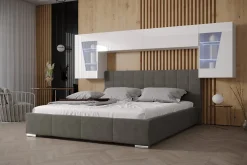 Tête de lit avec rangement Armoire - pont de lit PANAMA 9HG/W/2-1B blanc/blanc brillant 266x91x35cm