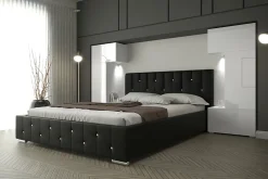 Tête de lit avec rangement Armoire - pont de lit PANAMA 3/21W/HG2 blanc/blanc brillant 282-322x159x35cm