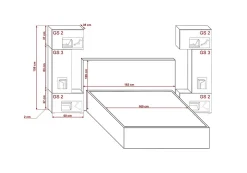 Tête de lit avec rangement Armoire - pont de lit PANAMA 3/21W/HG2 blanc/blanc brillant 282-322x159x35cm