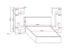 Tête de lit avec rangement Armoire - pont de lit PANAMA 3/21W/HG2 blanc/blanc brillant 282-322x159x35cm