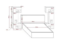 Tête de lit avec rangement Armoire - pont de lit PANAMA 3/21W/HG2 blanc/blanc brillant 282-322x159x35cm