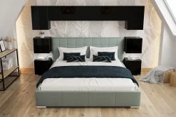 Tête de lit avec rangement Armoire - pont de lit PANAMA 13/HG/B/1-1A noir/noir brillant 256x182x35cm