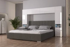 Tête de lit avec rangement Armoire - pont de lit PANAMA 12HG/W/2-1B blanc/blanc brillant 240x184x35cm