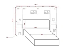 Tête de lit avec rangement Armoire - pont de lit PANAMA 12HG/W/2-1B blanc/blanc brillant 240x184x35cm