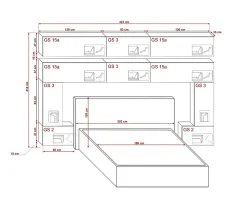 Tête de lit avec rangement Armoire - pont de lit PANAMA 5/HG/B/1-1A noir/noir brillant 323x214x35cm