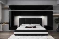 Tête de lit avec rangement Armoire - pont de lit PANAMA 5/HG/B/1-1A noir/noir brillant 323x214x35cm