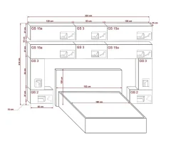 Tête de lit avec rangement Armoire - pont de lit PANAMA 5/HG/B/1-1A noir/noir brillant 323x214x35cm